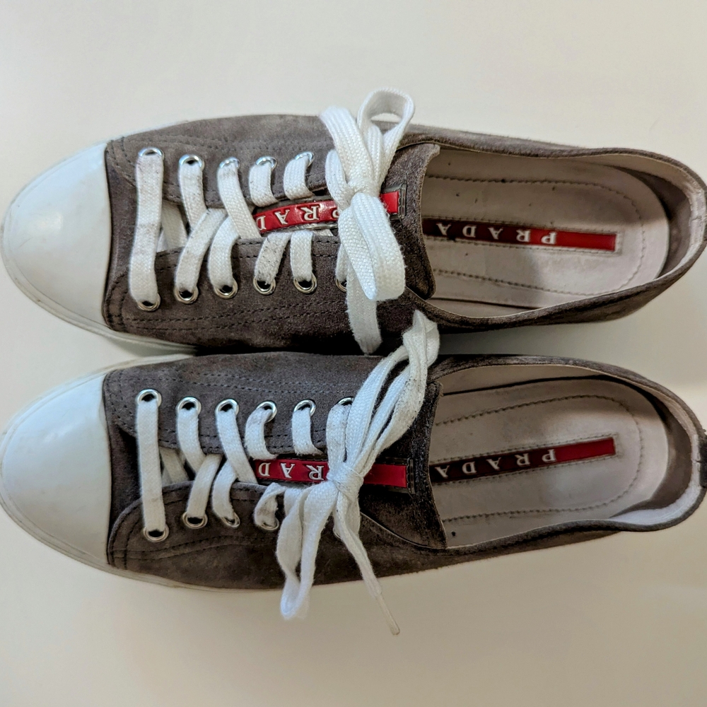 Prada Sport Red Label Gray Suede Sneakers | Size 6M / 7.5W / EU 38